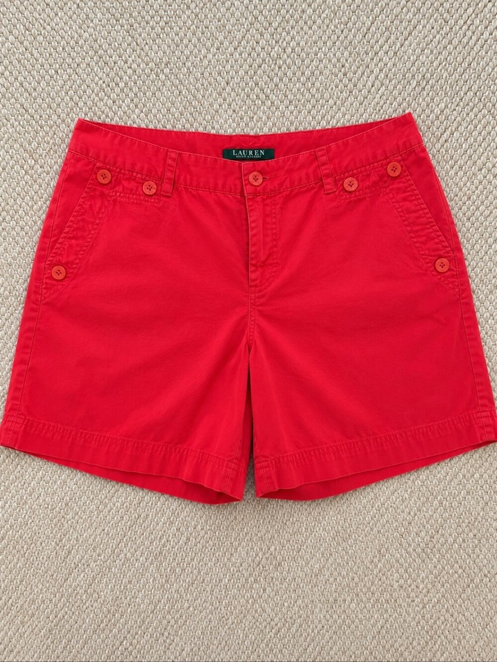Lauren Ralph Lauren Red Cotton Shorts Size 12 Button Detail
